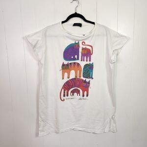 Laurel Burch Fantastic Felines Cats Shirt Vintage 1990s Long Tunic Oversized 90s